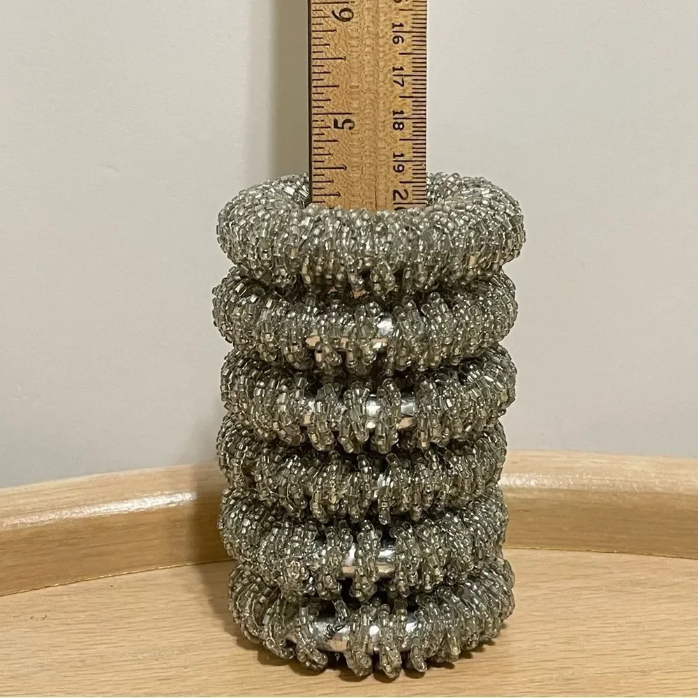 Glass Beaded Sparkly Silver Napkin Rings Holiday Special Occasion Party Set of 6